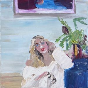 Blonde With Siamese Cat Fine Art Contemporary 10 X 10 Inch Palette Knife Impasto